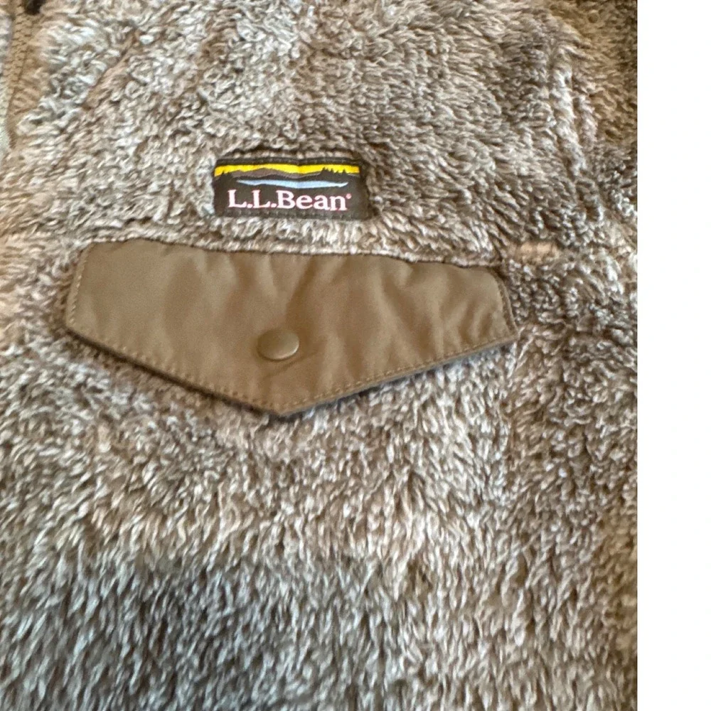 L.L.Bean Hi-Pile Fleece Jacket Mens Large Taupe Excellent‎ Elbow Patch Full Zip
